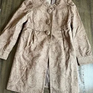 Forever Collectibles Tan Trench Coat with Textured Floral Design